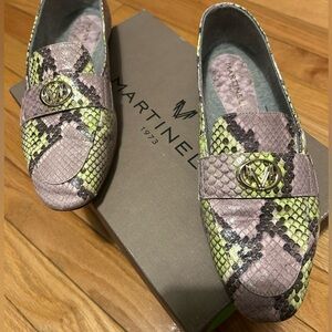 Lavender & Lime Snake-Print Loafers with Gold Accent